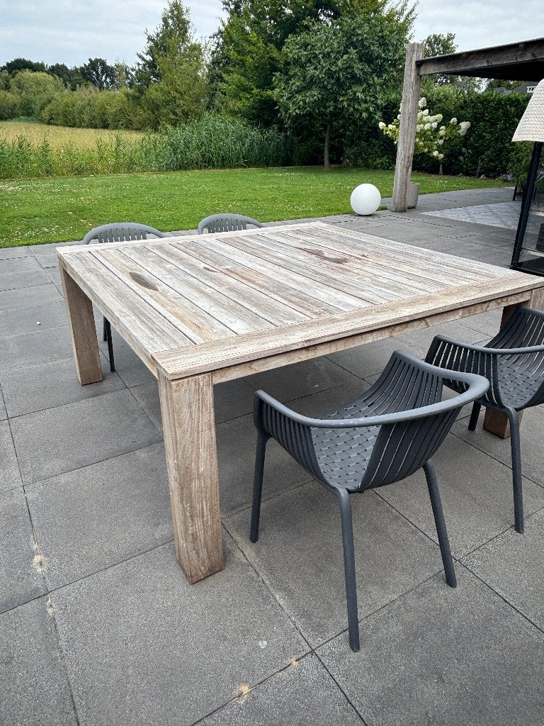 Rough Teak Tuintafel Vierkant Nieuwstaat, Tuin en Terras, Tuintafels, Ophalen, Zo goed als nieuw, Vierkant, Teakhout