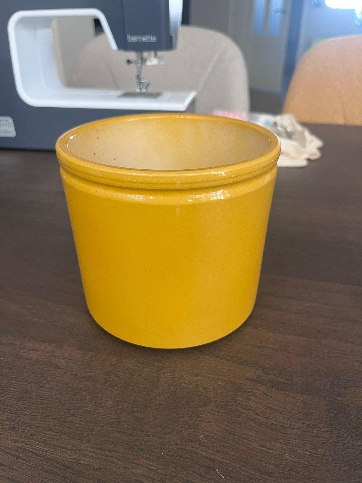 Gele bloempot 12cm, Gebruikt, Rond, Binnen, Ophalen of Verzenden