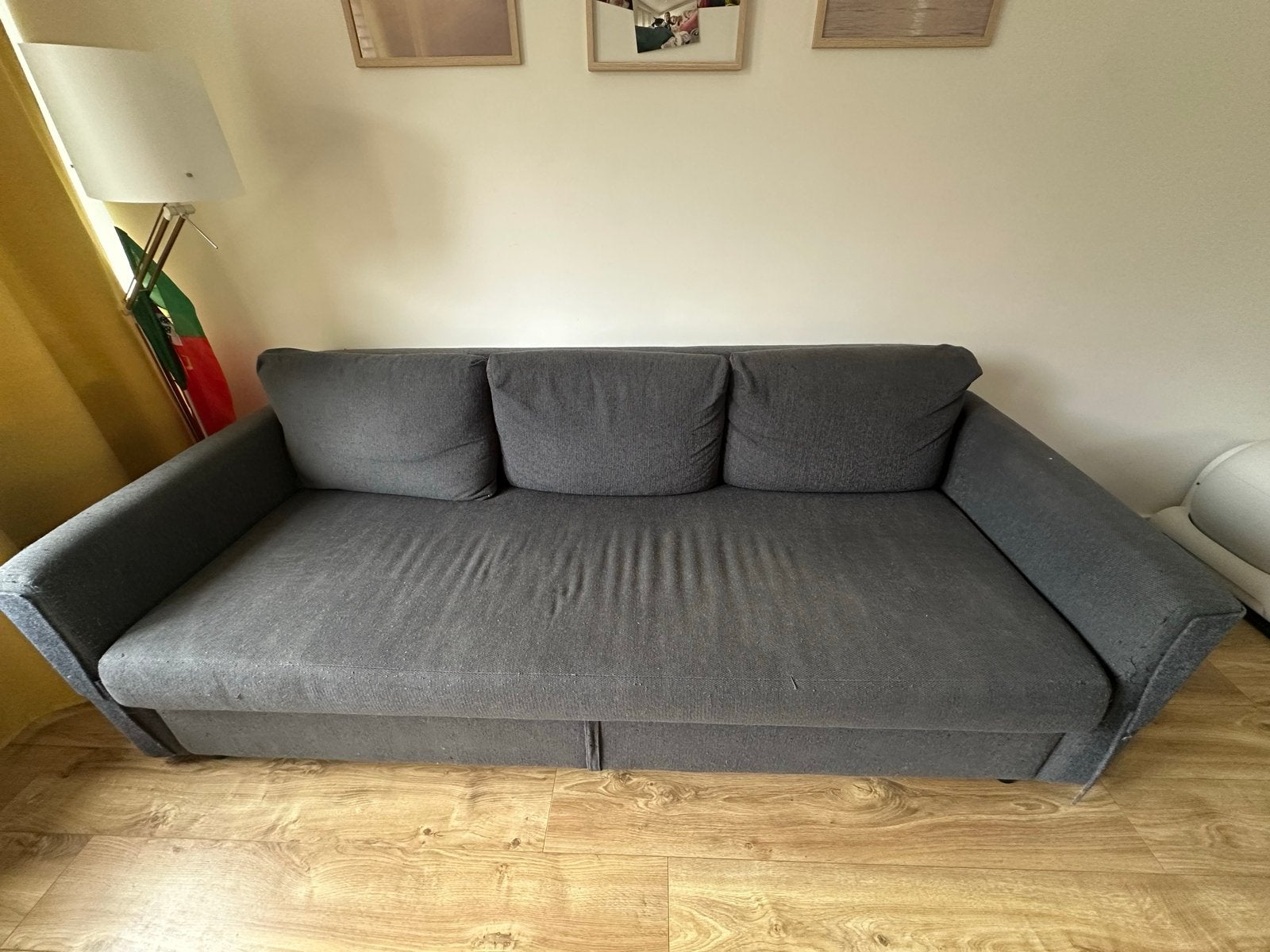 Ikea Donkergrijze slaapbank met opbergruimte (225x120cm), Ophalen, Gebruikt, Twijfelaar, 120 cm