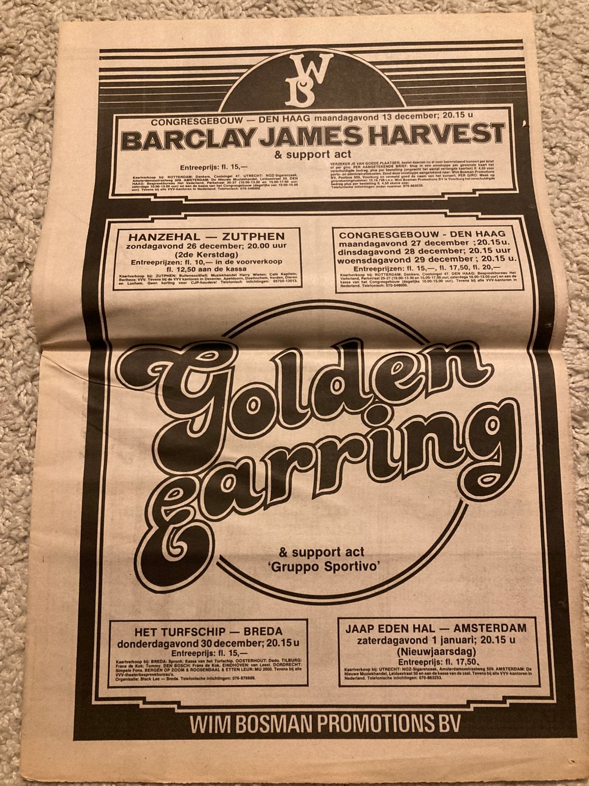 GOLDEN EARRING live 1976 tour A3 advertentie, Ophalen of Verzenden