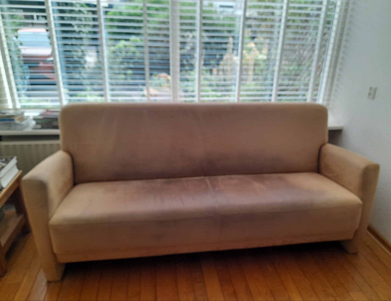 Comfortabele stevige beige bank - Gebruikt, Ophalen, Gebruikt, Minder dan 75 cm, Driepersoons