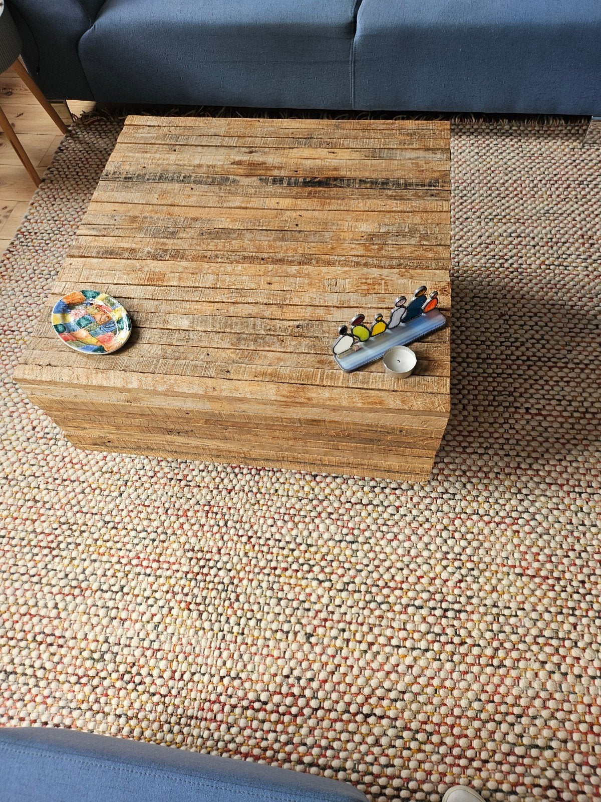 Unieke houten salontafel op wielen, Gebruikt, 50 tot 100 cm, Vierkant, 5 – 50