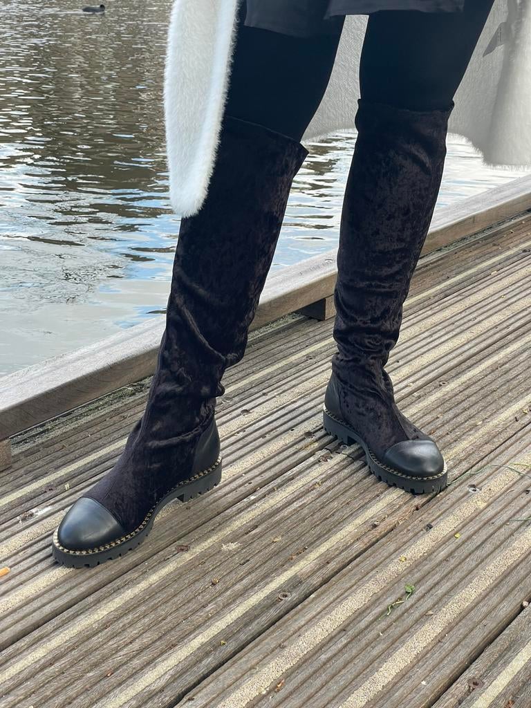 Salamander Black Velvet Leather Knee High Boots EU 37, Hoge laarzen, Zwart, Ophalen of Verzenden, Zo goed als nieuw