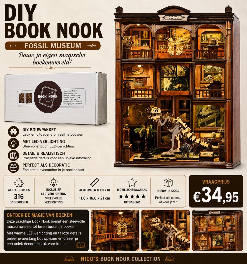 DIY Mini House Book Nook - Fossil Museum - 3d puzzel, Ophalen of Verzenden, Nieuw, Knutselwerk