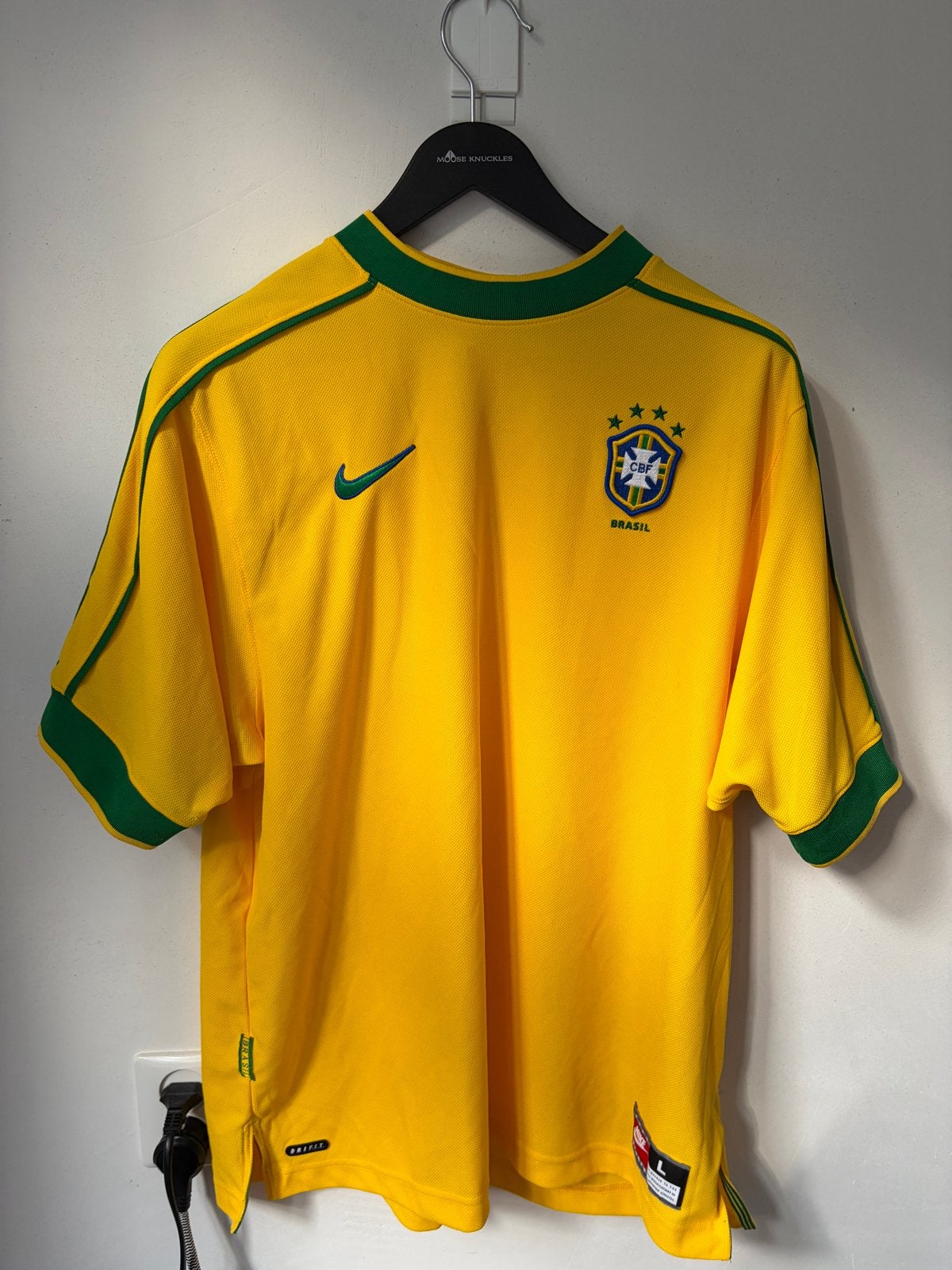 Nike Brazilië Thuisshirt 1998 reissue- Maat L, Maat 52/54 (L), Geel, Ophalen of Verzenden, Voetbal
