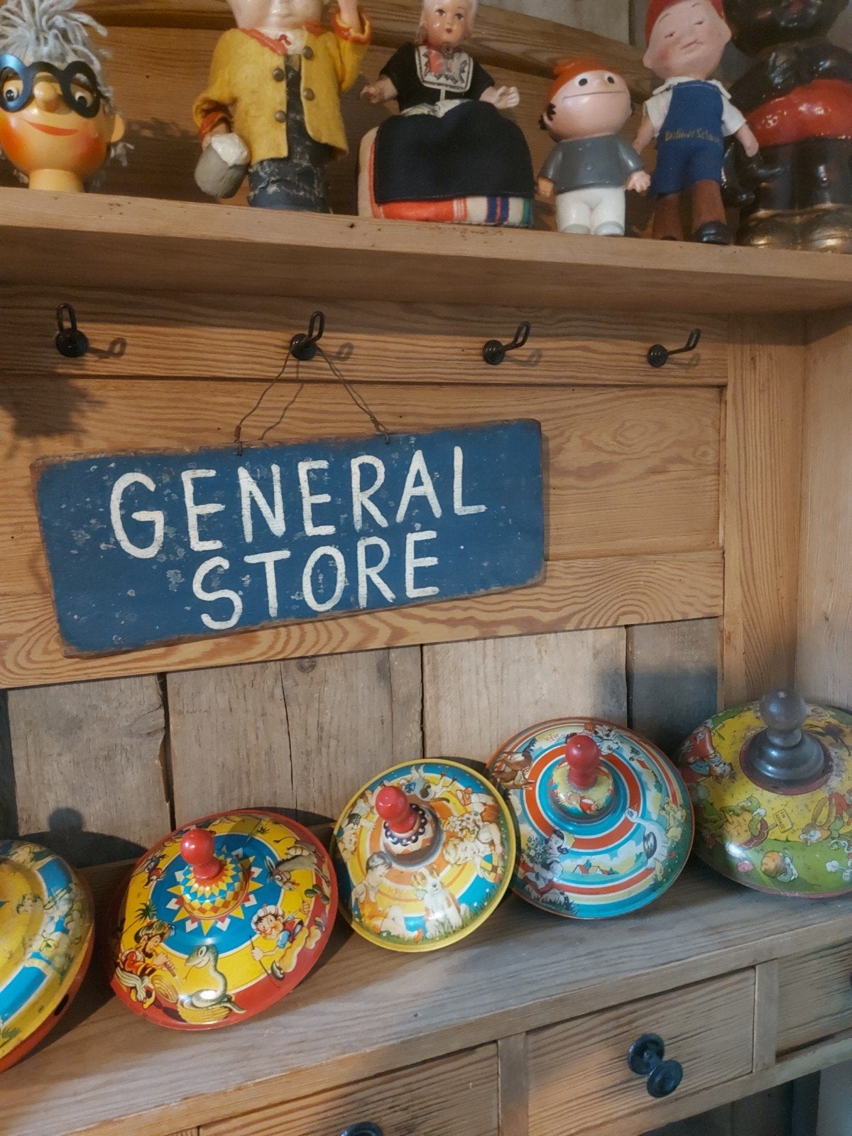 5 x oude blikken bromtol decoratief, Ophalen of Verzenden