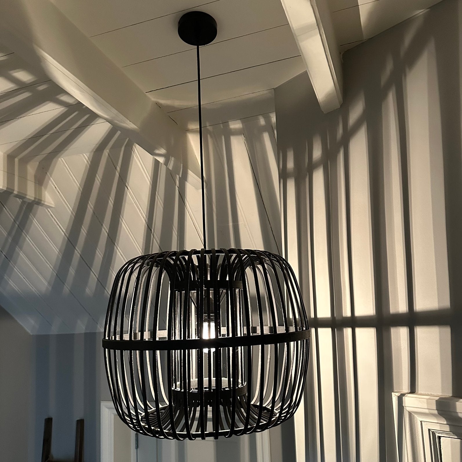 Hanglamp, Ophalen, Zo goed als nieuw, Hout, E27 (groot)