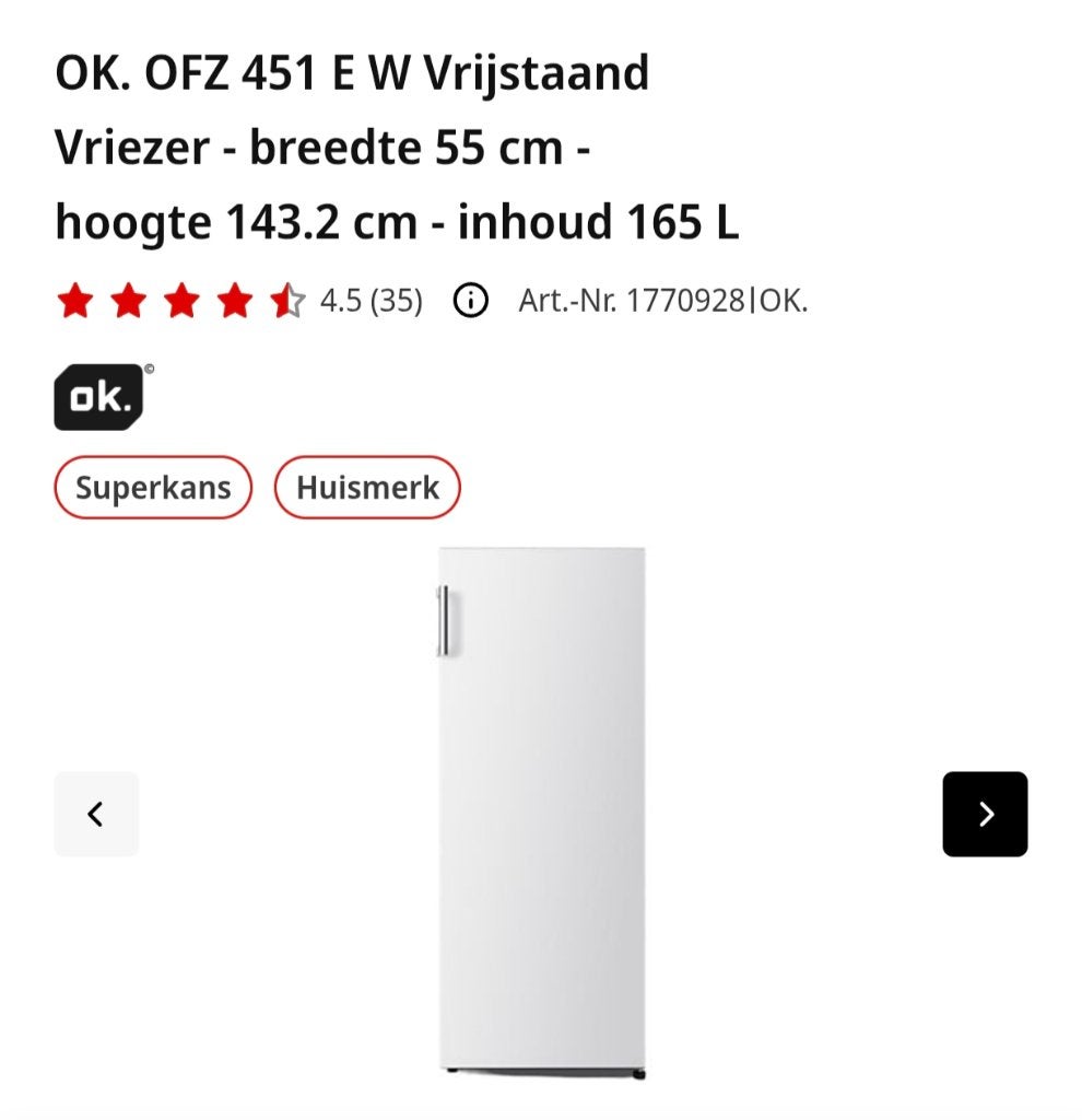 Vrieskast, Minder dan 60 cm, Zo goed als nieuw, 140 tot 160 cm, Vrijstaand