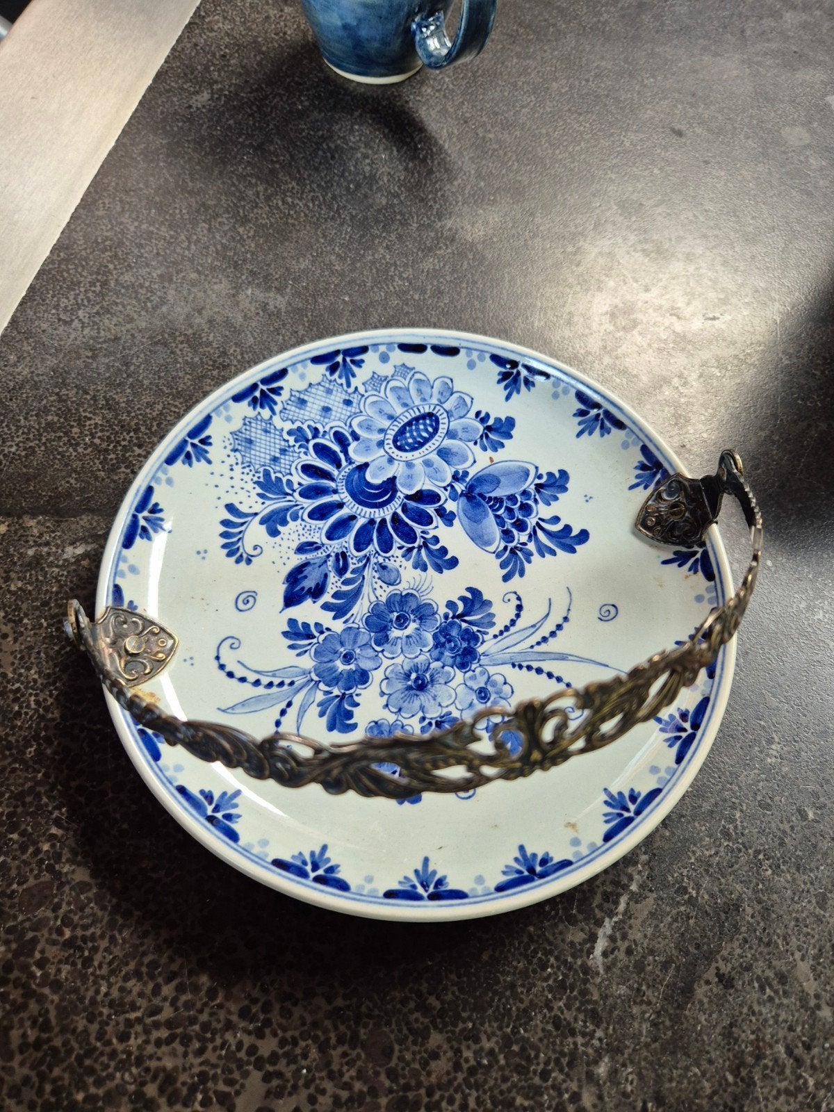 Delfts Blauw Schoonhoven Gebakschaal met Metalen Hengsel, Ophalen of Verzenden