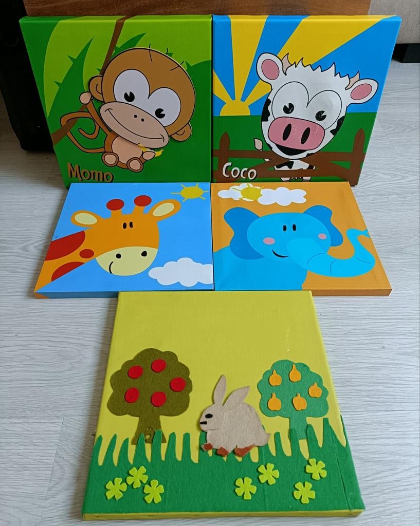 Dieren Canvas Schilderijen voor Kinderkamer, Kinderen en Baby's, Kinderkamer | Inrichting en Decoratie, Ophalen, Gebruikt, Wanddecoratie