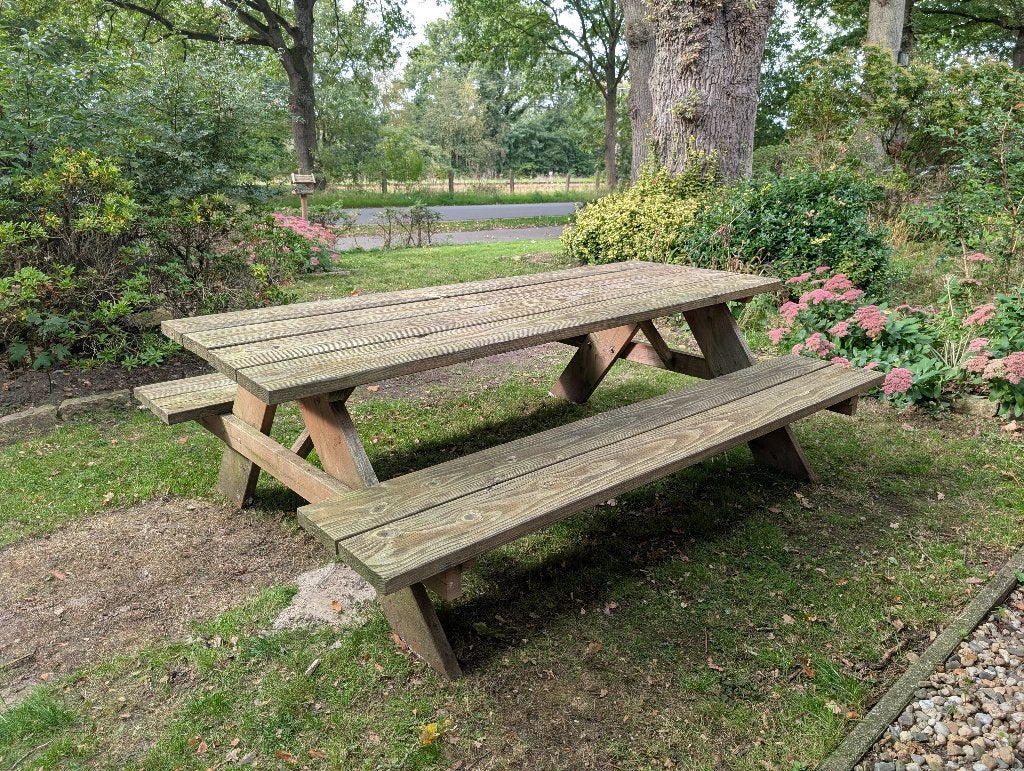 Houten picknicktafel 8-persoons, Ophalen, Gebruikt, Rechthoekig, Hout