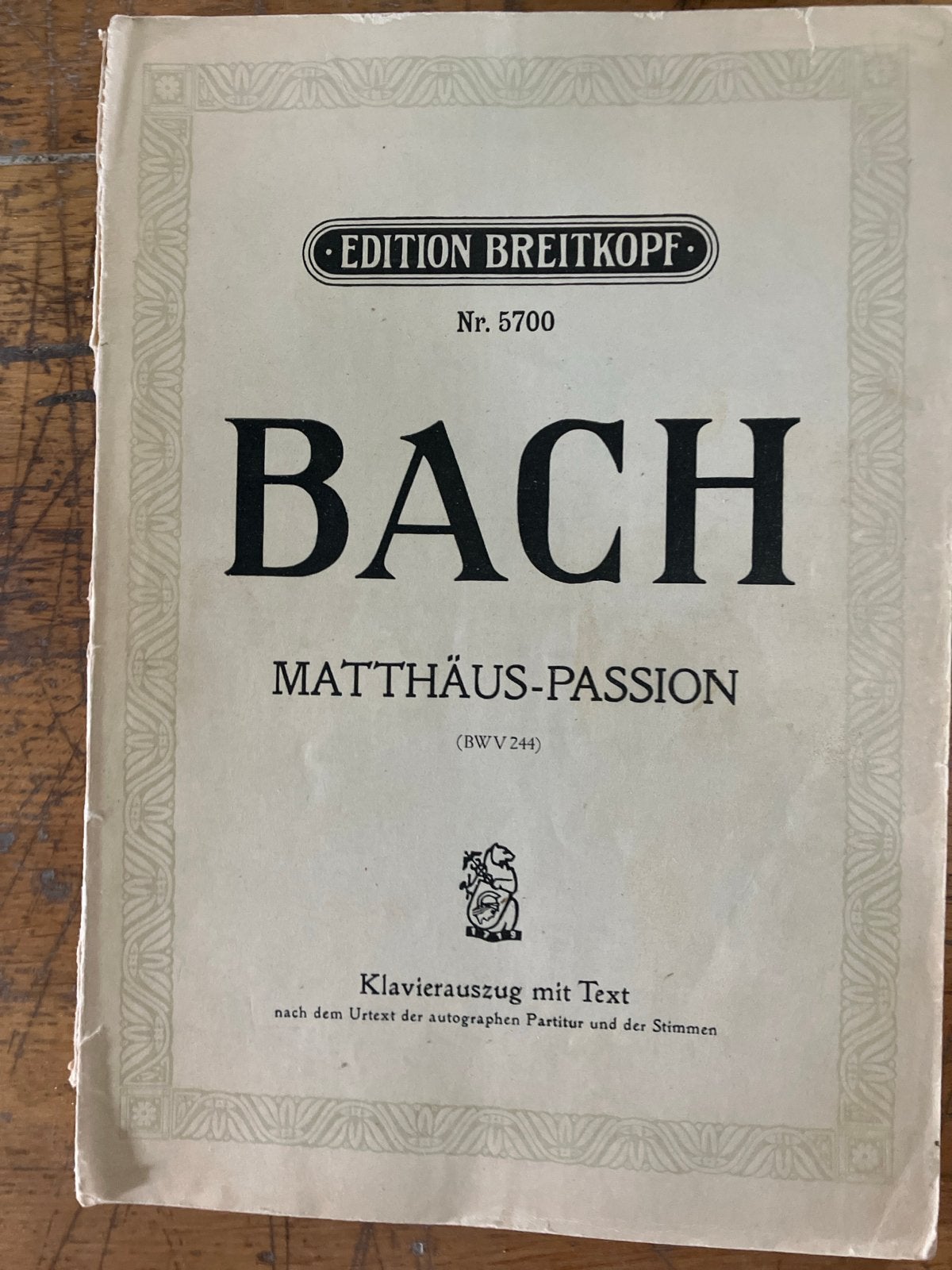 Bach Matthäus-Passion (BWV 244) - Edition Breitkopf, Gebruikt, Klassiek, Ophalen of Verzenden, Koor