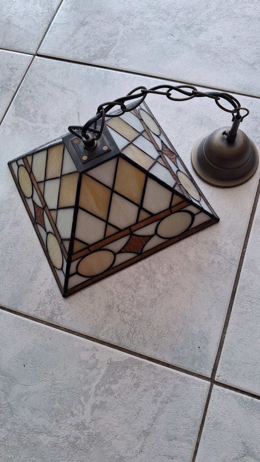 Tiffany stijl hanglamp - Vierkant glas in lood, Huis en Inrichting, Ophalen, Gebruikt, E14 (klein), Tiffany