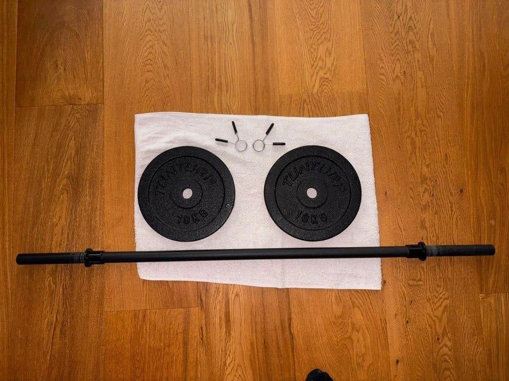 Halterschrijven gietijzer 10 kg p.st. met stang en klemmen, Ophalen, Gebruikt