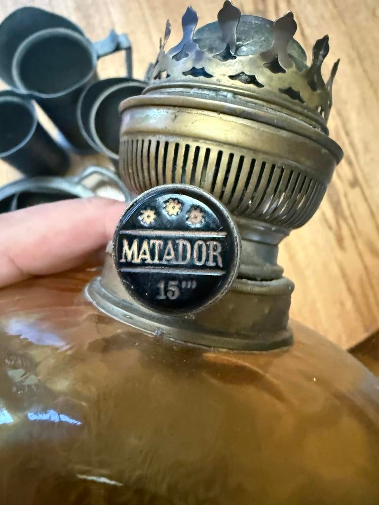 Antieke Matador 15" olielamp / brander, De Pose voet, Antiek en Kunst, Antiek | Lampen, Ophalen of Verzenden