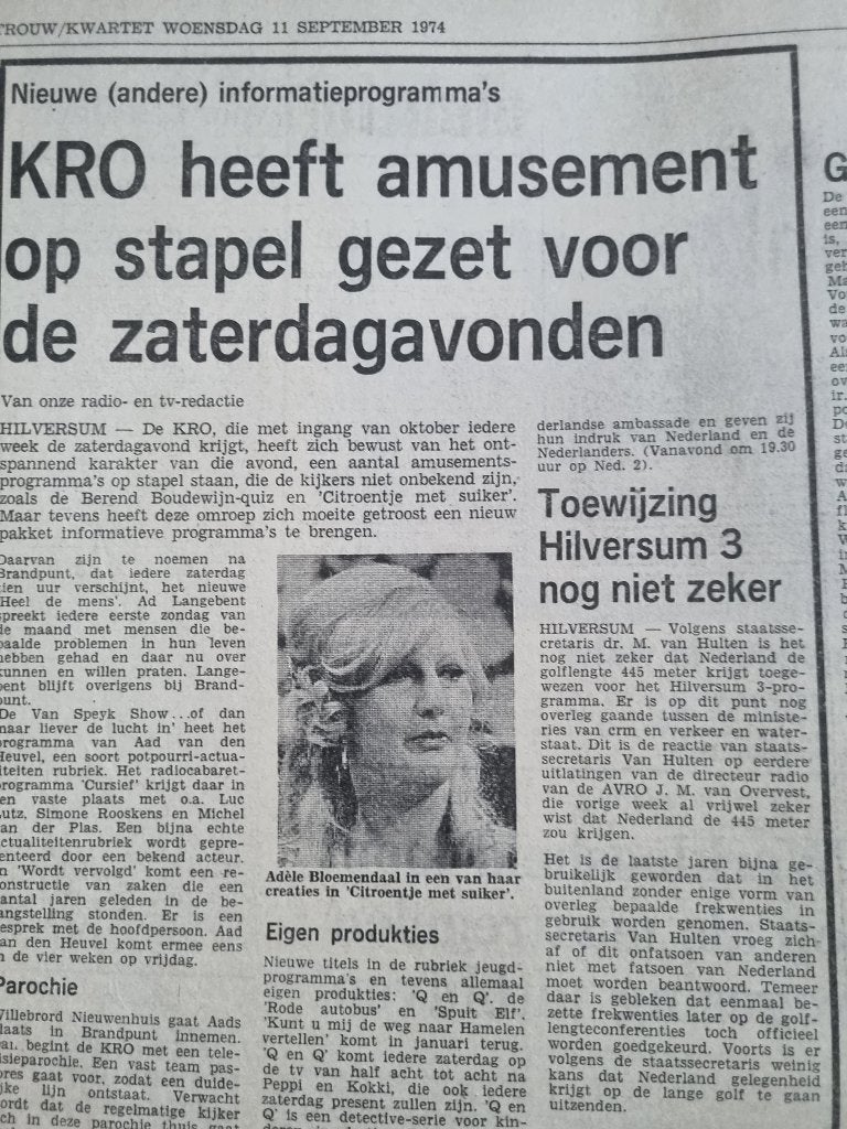 Adèle Bloemendaal in Citroentje met Suiker (1974), Ophalen of Verzenden, 1960 tot 1980, Knipsel(s)
