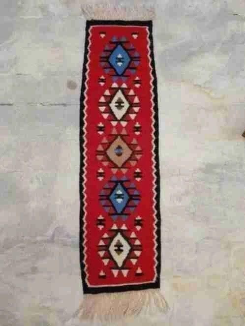 Kelim loper rood crème zwart blauw groen 124/34 cm, Djt@dejuistetoon.eu, Ophalen of Verzenden, Zo goed als nieuw, DJT De Juiste Toon