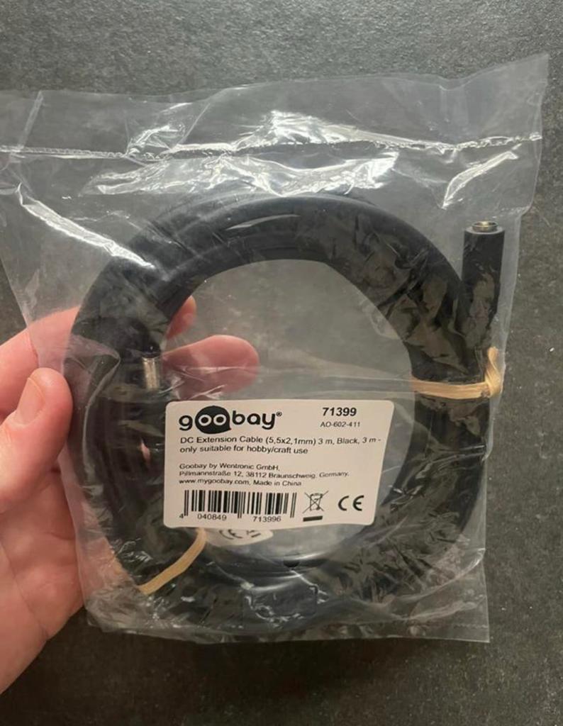 DC-kabel DC verleng kabel (5.5x2.1mm) 3 m, Zwart, Audio, Tv en Foto, Audiokabels en Televisiekabels, Ophalen of Verzenden, Nieuw