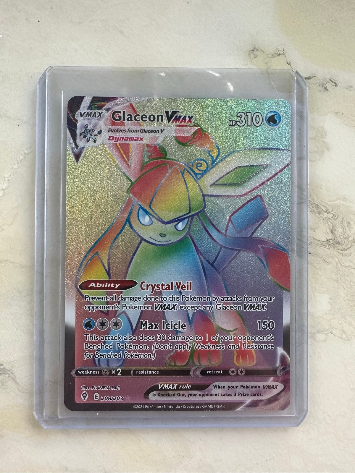 Glaceon VMAX Rainbow Rare Pokémon Kaart (208/203), Ophalen of Verzenden, Zo goed als nieuw, Losse kaart, Foil