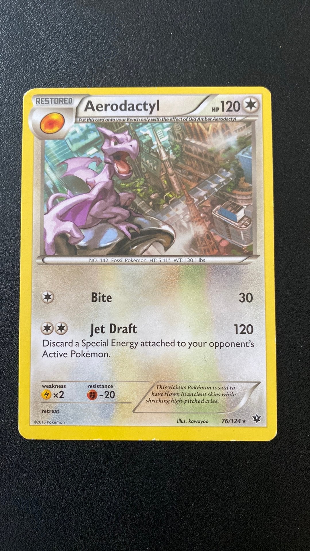 Pokemon aerodactyl 76/124 fates collide, Ophalen of Verzenden, Gebruikt, Losse kaart