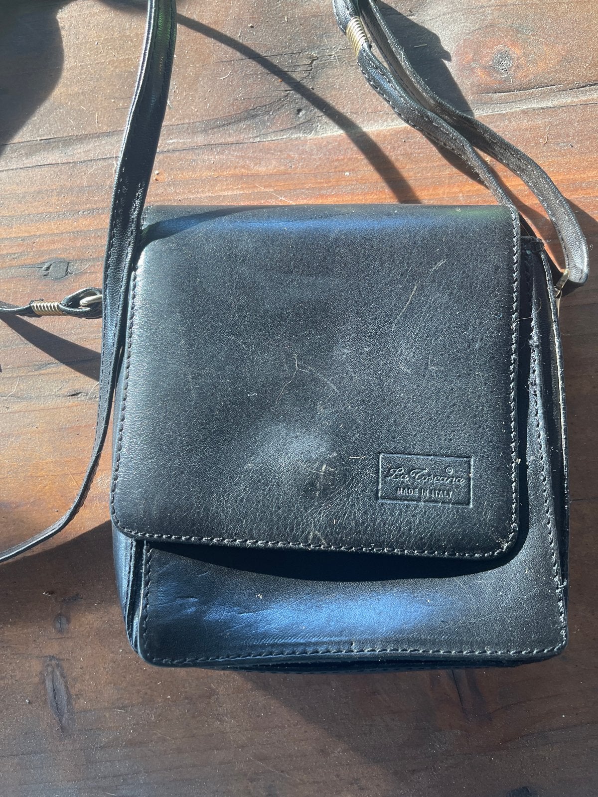 Zwart leren schoudertasje La Toscana Made in Italy, Ophalen, Gebruikt, Zwart, Schoudertasje