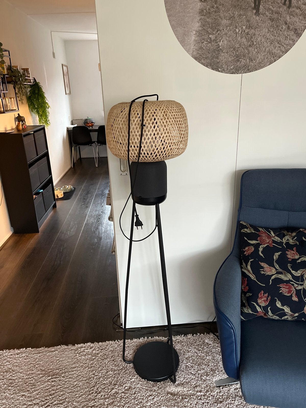 Stijlvolle staande lamp met bamboe kap, Huis en Inrichting, Ophalen, E27 (groot), Zo goed als nieuw, 150 tot 200 cm