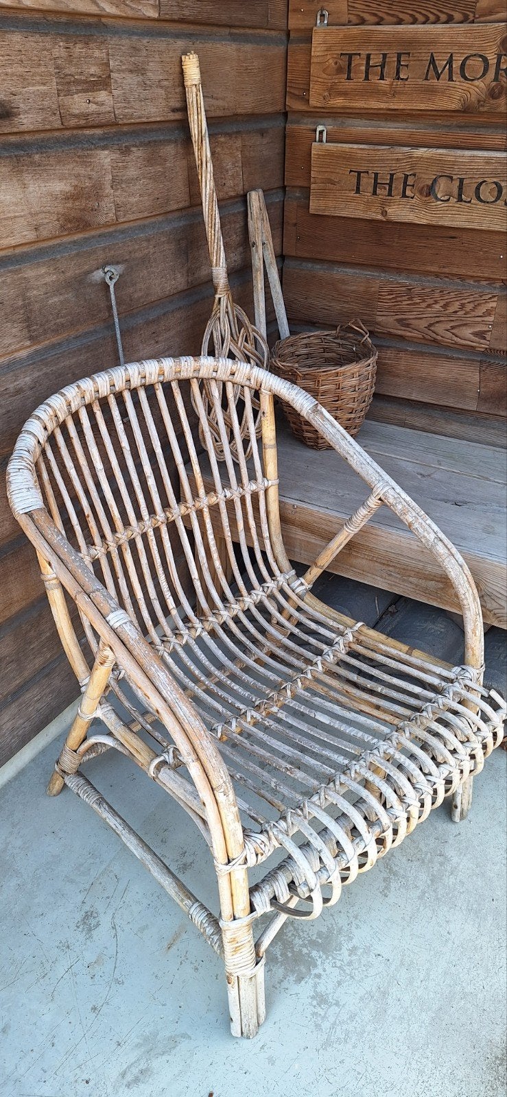 Vintage Retro Rotan Stoel Lounge Tuin Loungestoel Tuinstoel, Ophalen, Gebruikt, Rotan