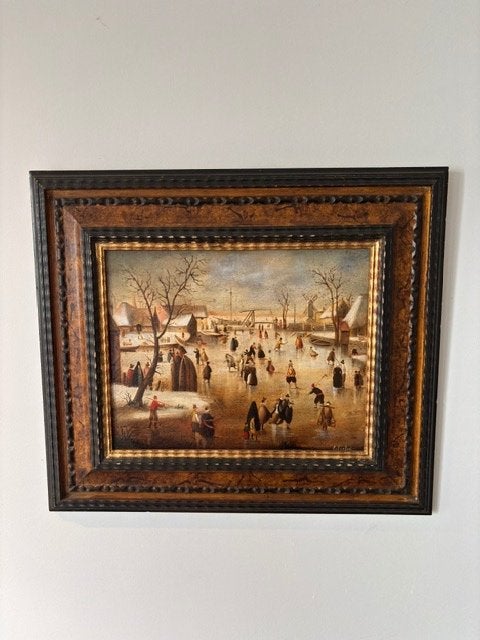 prachtig schilderij - winter/ijs - naar Hendrick Avercamp, Ingelijst, Doek, Oud hollands, Ophalen of Verzenden