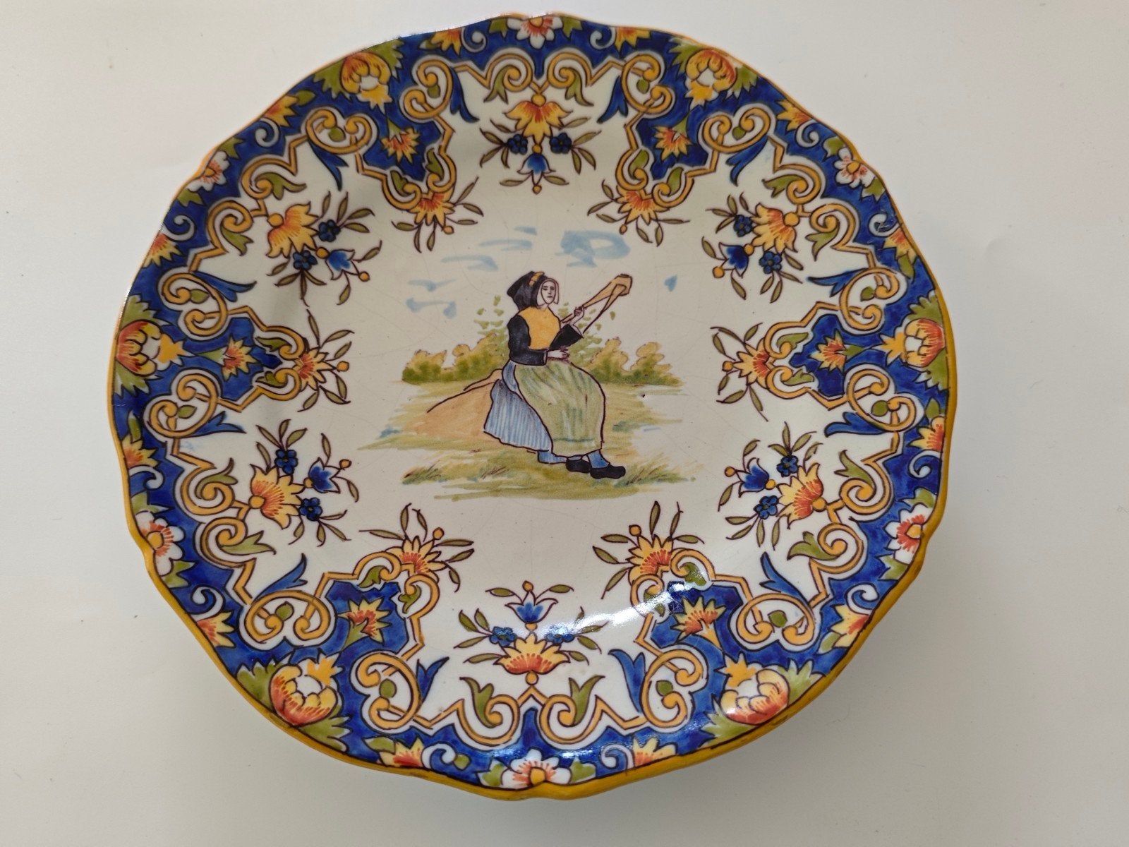 Antiek Delfts Blauw Bord met Hollands Tafereel, Ophalen of Verzenden
