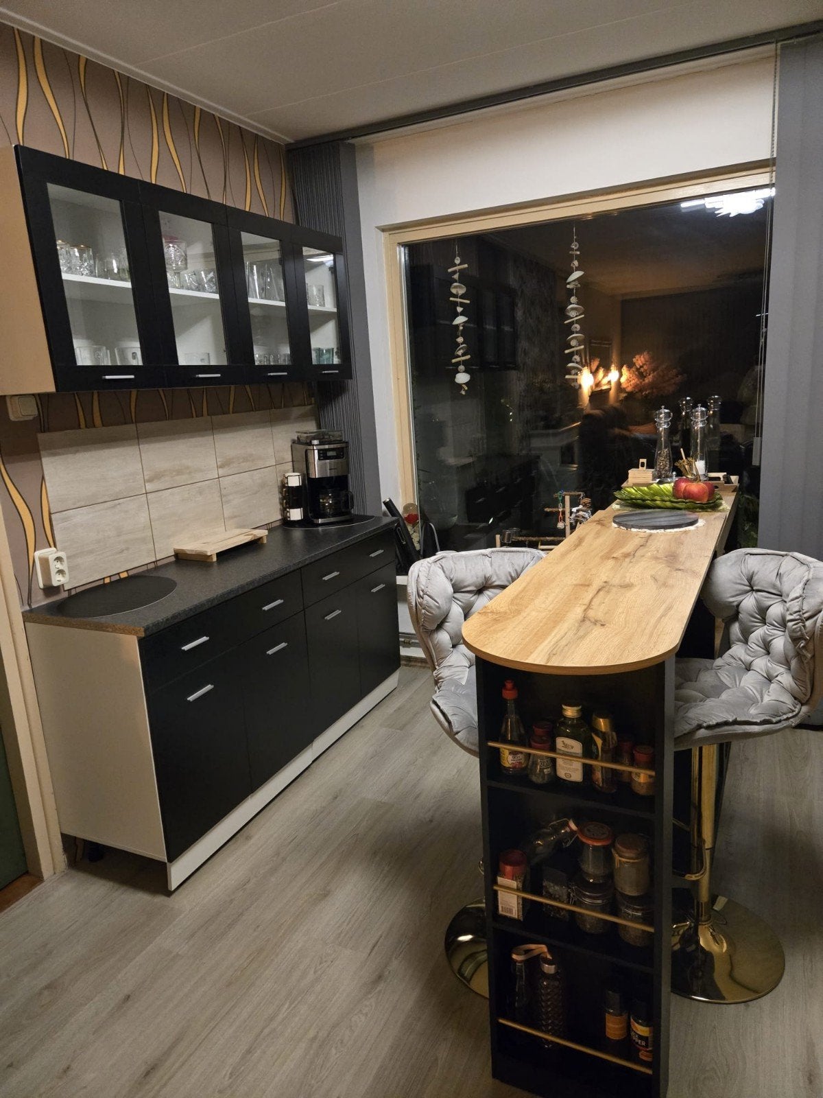 Moderne zwarte Keuken met Bar, Huis en Inrichting, Ophalen, Zo goed als nieuw, Zwart, Overige typen
