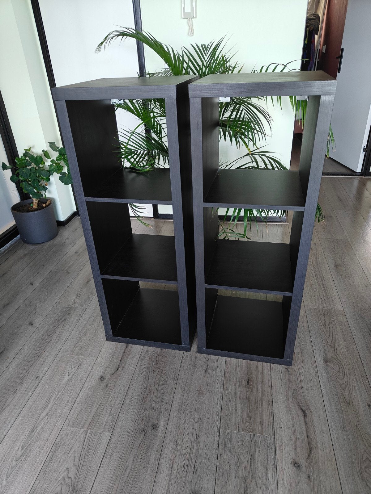 2 Zwarte IKEA Kasten met 6 Vakken en Opbergmanden, Ophalen, Minder dan 50 cm, Gebruikt, 100 tot 150 cm