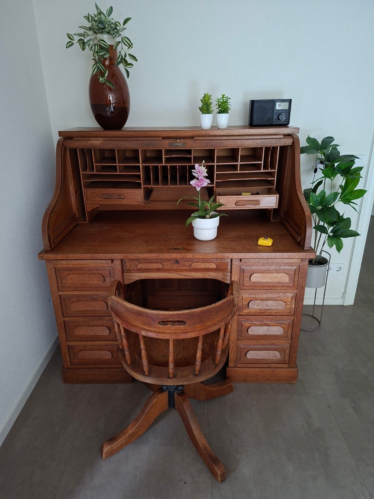 Antiek Eiken Roltop Bureau - Klassiek en Functioneel, Ophalen