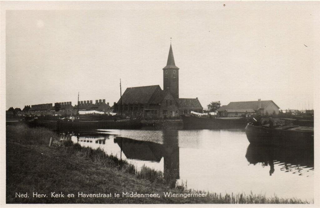 Ned. Herv. Kerk en Havenstraat te Middenmeer, Wieringermeer, Verzenden, 1940 tot 1960, Ongelopen, Noord-Holland