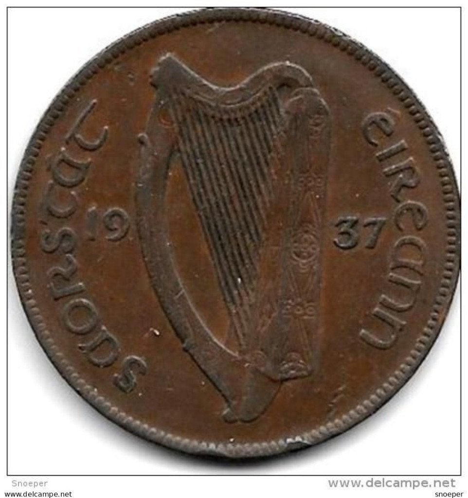 ireland 1 penny 1937 km 3 vf+, Verzenden, Overige landen, Losse munt