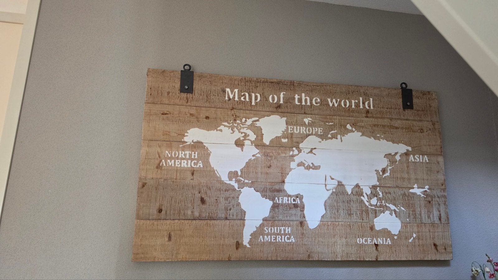 Uniek Houten Wereldkaart Schilderij - "Map of the World", Ophalen, Gebruikt, Schilderij, Hout