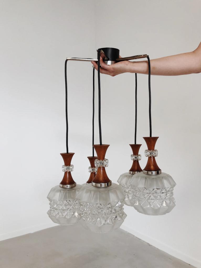 VINTAGE HANGLAMP CLUSTER | MID CENTURY MODERN, Huis en Inrichting, Lampen | Hanglampen, Ophalen, -, -, Glas