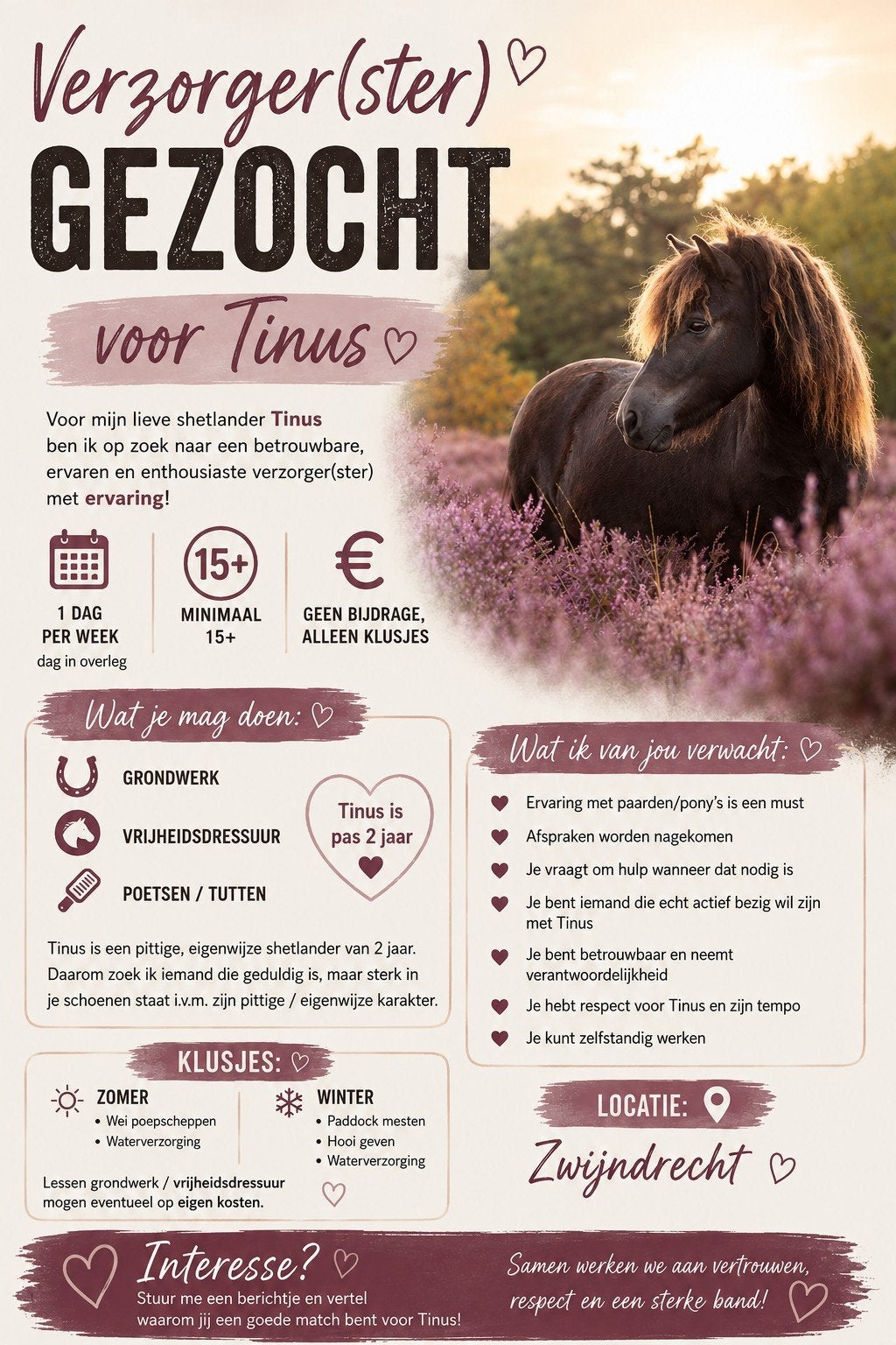 Verzorger gezocht, Dieren en Toebehoren, Ophalen of Verzenden