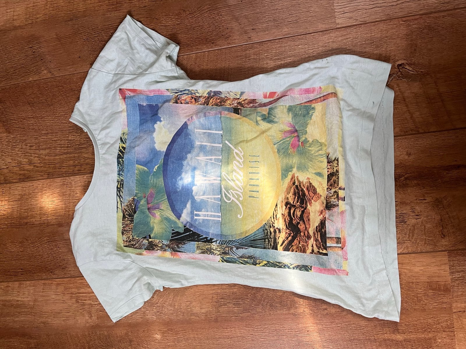 Lichtblauw T-shirt met Hawaii print, Blauw, Korte mouw, Gedragen, Ophalen