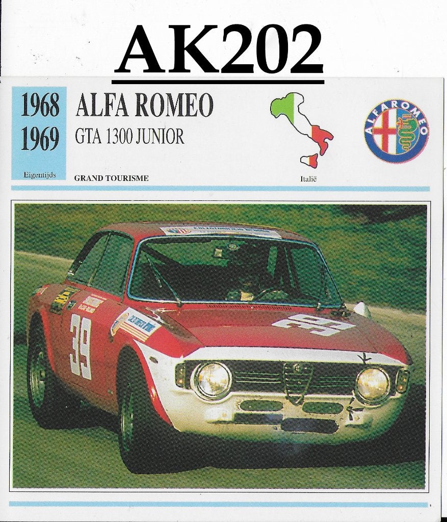 Ak202 autokaart alfa romeo gta 1300 junior ( 1968 - 1969 ), Ophalen of Verzenden, Zo goed als nieuw, Auto's