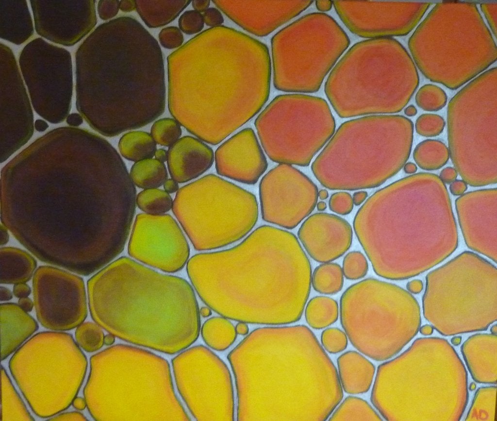 Oliedruppels, Acrylverf, Overig onderwerp, Handgeschilderd, Ophalen of Verzenden
