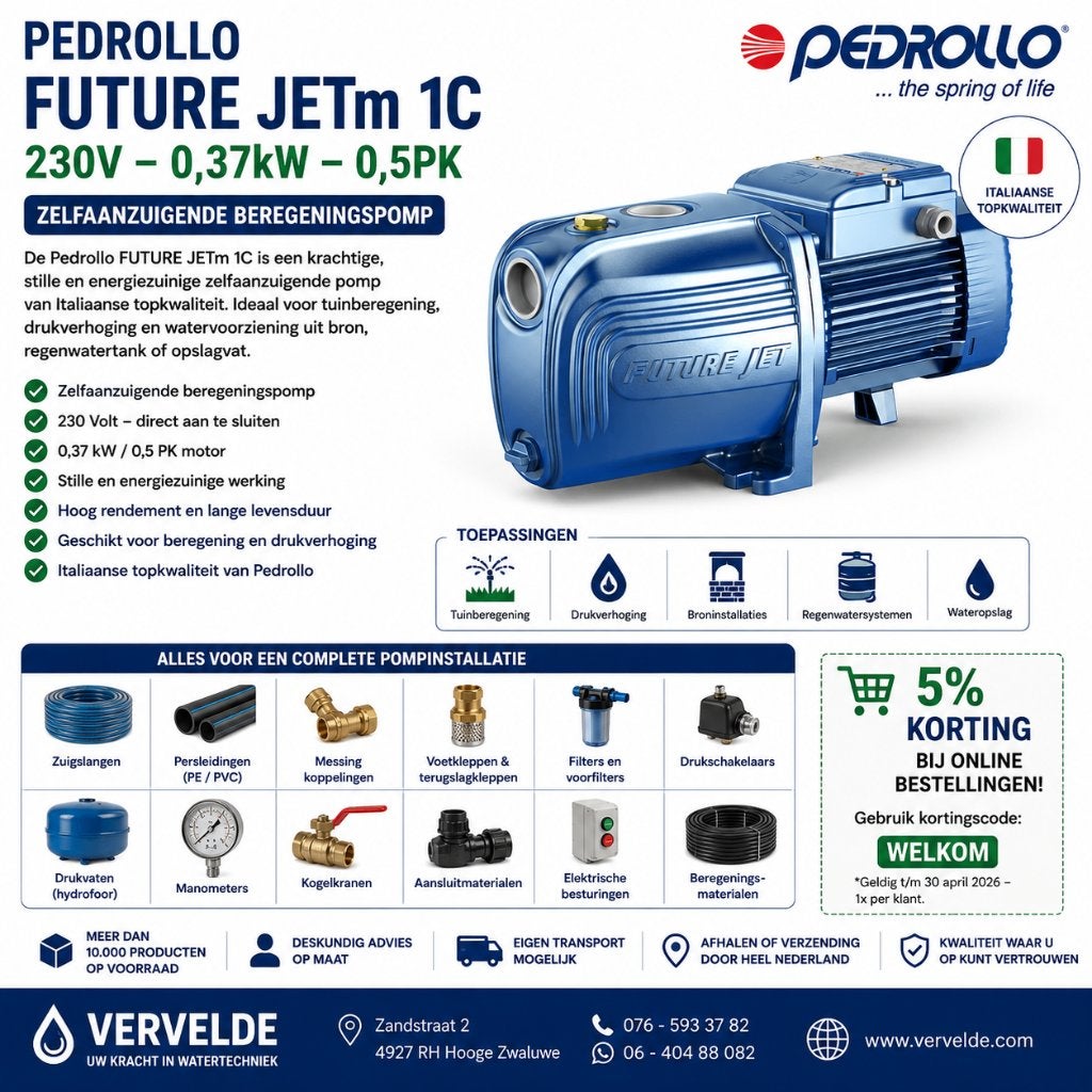 Pedrollo FUTURE JETm 1C - 230V - 0,37kW - 0,5PK, Vervelde, Nieuw, Ophalen of Verzenden, Zandstraat 2 4927 RH Hooge Zwaluwe