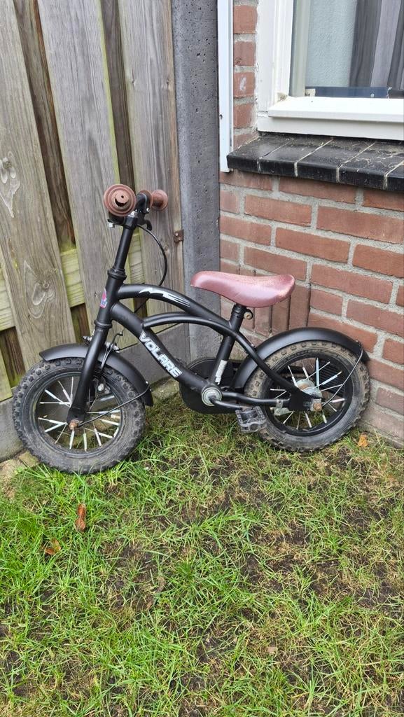 Volare 12 inch kinderfiets - Zwart met bruin zadel, Terugtraprem, Gebruikt, Minder dan 16 inch, Volare