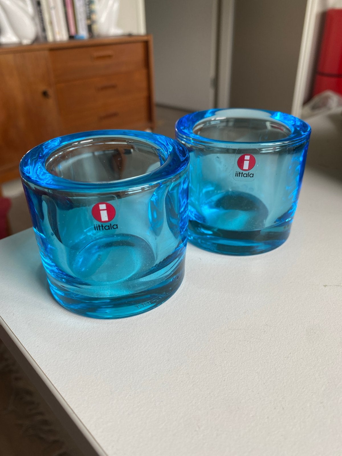 Iittala Kivi Aquamarine Waxinelichthouders (2 stuks), Overige materialen, Blauw, Ophalen of Verzenden, Zo goed als nieuw