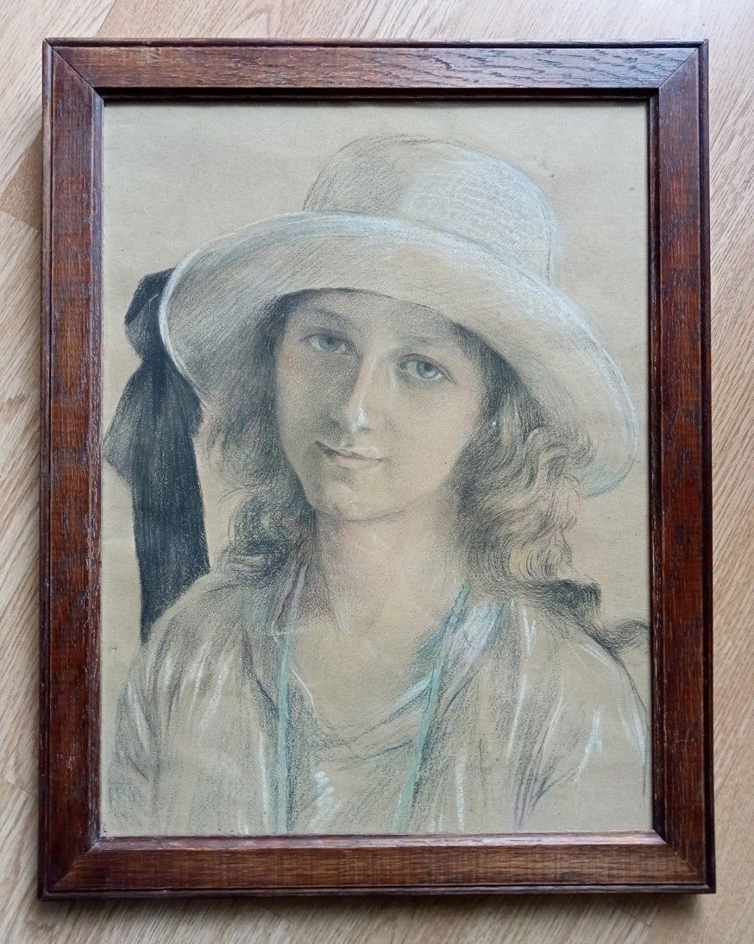 Roaring twenties Portret Jonge vrouw met hoed - gesigneerd, Ophalen of Verzenden, Impressionistisch, Portret of Personen