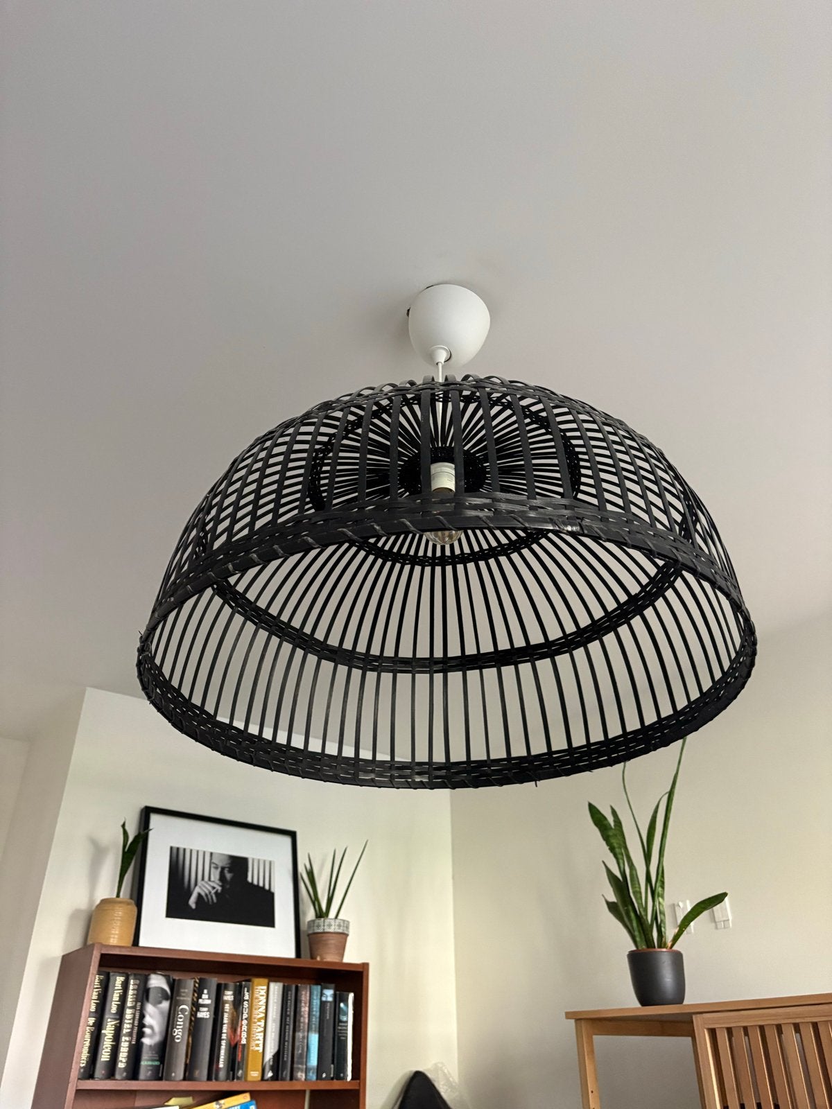 Mooie zwarte bamboe lampenkap, Huis en Inrichting, Hanglamp, Natuurlijk materiaal, Zwart, Rond