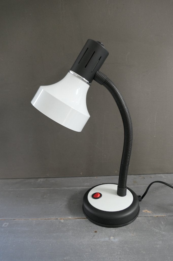 Vintage Veneta Lumi bureaulamp wit zwart nieuw in doos Italy, Bureaulamp, Kunststof, Vintage, Verzenden