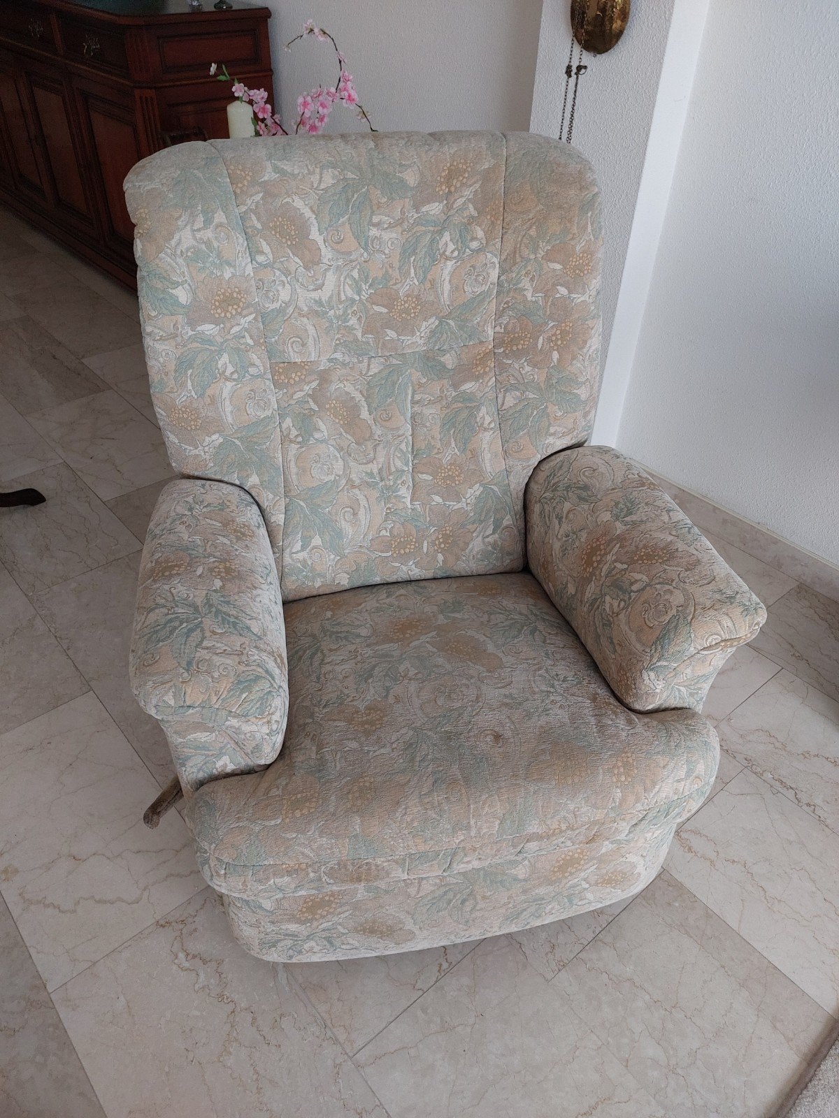 2 relax fauteuil met bloemenprint en relaxfunctie, Ophalen, Klassiek, Bloemenprint, Gebruikt, 75 tot 100 cm