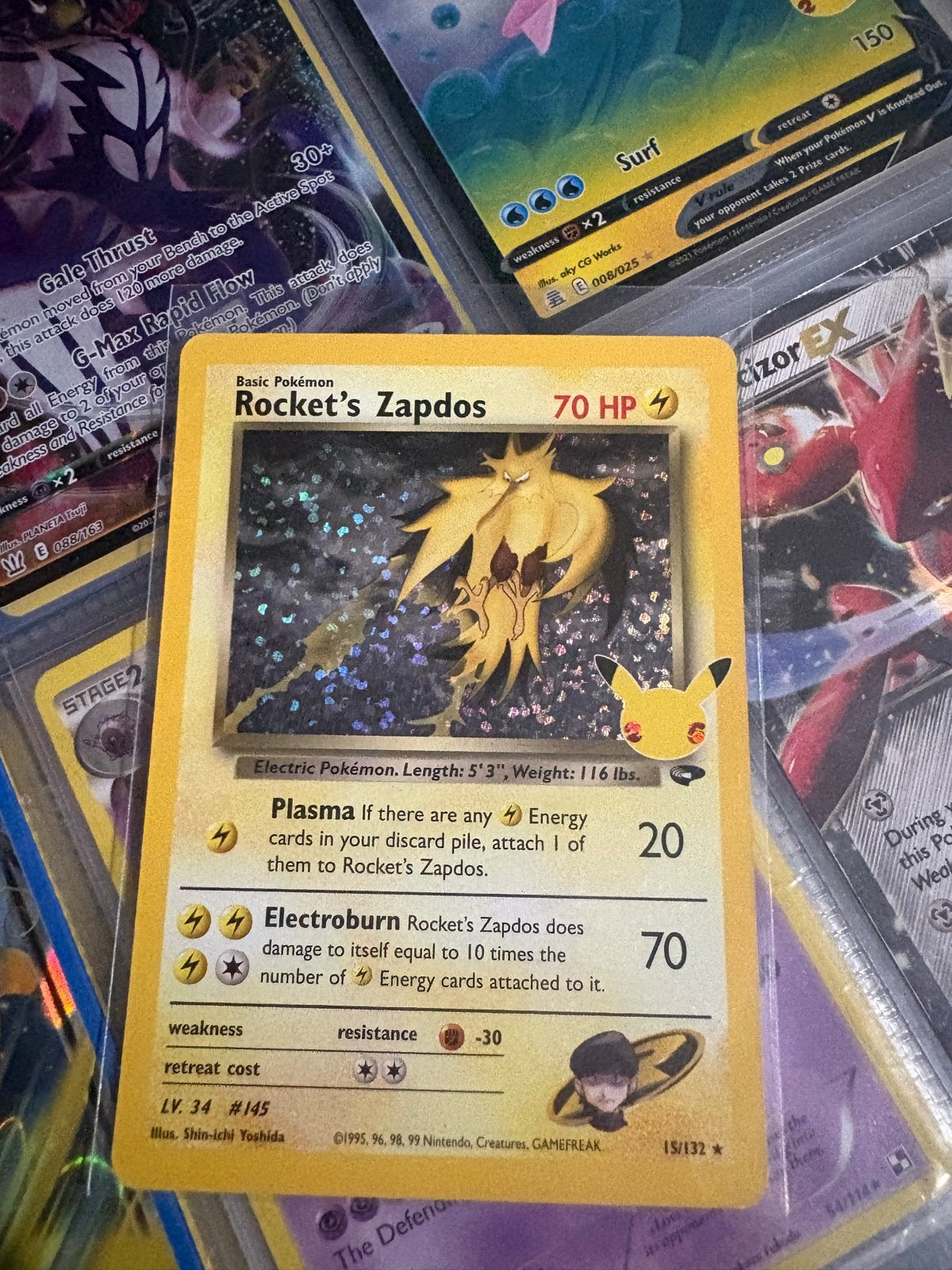 Rocket's Zapdos Pokémon kaart - Zeer goede staat, Ophalen of Verzenden, Zo goed als nieuw, Losse kaart, Foil
