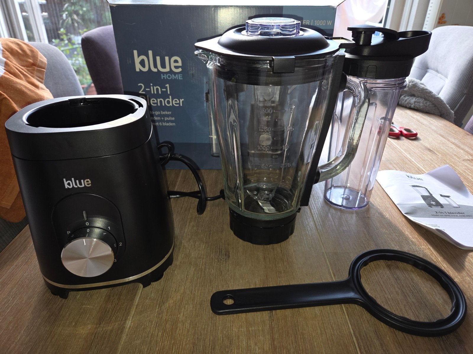 Blue Home 2-in-1 Blender - 1.5L, 1000W met to-go beker, Ophalen of Verzenden, Nieuw, Blender