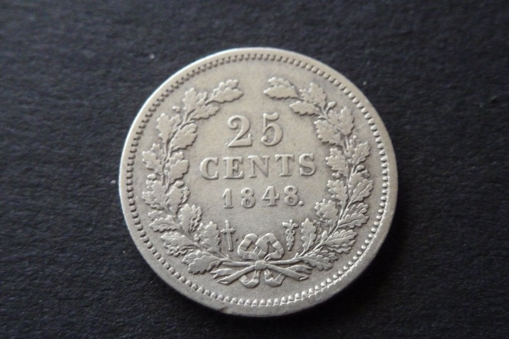 Willem 2 - mooie 25 cent 1848 zilver cataloguswaarde zf 60, Zilver, 25 cent, Ophalen of Verzenden, Losse munt